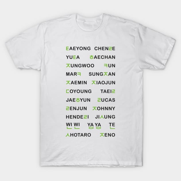 NCT's hangul names - White (OT23) T-Shirt by Duckieshop